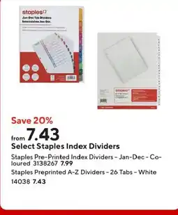 Staples Select Staples Index Dividers offer