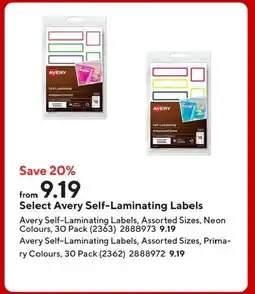 Staples Select Avery Self-Laminating Labels offer