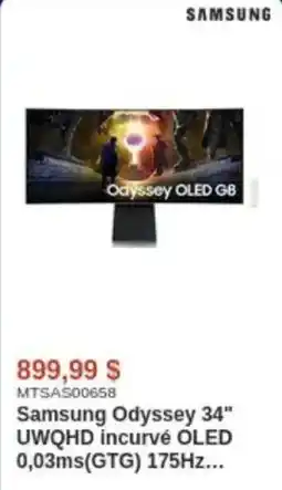 Canada Computers Samsung Odyssey 34" UWQHD incurvé OLED 0,03ms(GTG) 175Hz offer