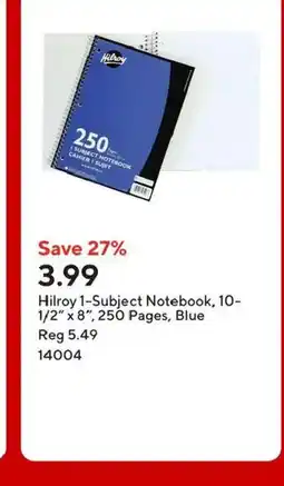 Staples Hilroy 1-Subject Notebook, 10- 1/2" x 8", 250 Pages, Blue offer