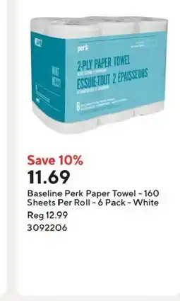 Staples Baseline Perk Paper Towel - 160 Sheets Per Roll -6 Pack - White offer