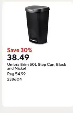Staples Umbra Brim 50L Step Can, Black and Nickel offer