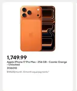 Staples Apple iPhone 17 Pro Max - 256 GB - Cosmic Orange - Unlocked offer