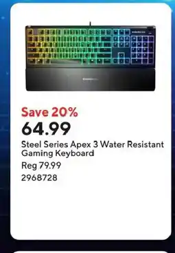 Staples Steel Series Apex 3 Water Resistant Gaming Keyboard offer