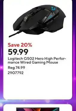 Staples Logitech G502 Hero High Perfor- mance Wired Gaming Mouse offer