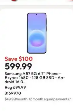 Staples Samsung A57 5G 6.7" Phone - Exynos 1680 128 GB SSD - An- droid 16.0 offer