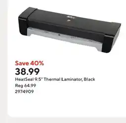 Staples HeatSeal 9.5" Thermal Laminator, Black offer