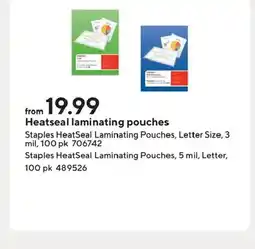 Staples Heatseal laminating pouches offer