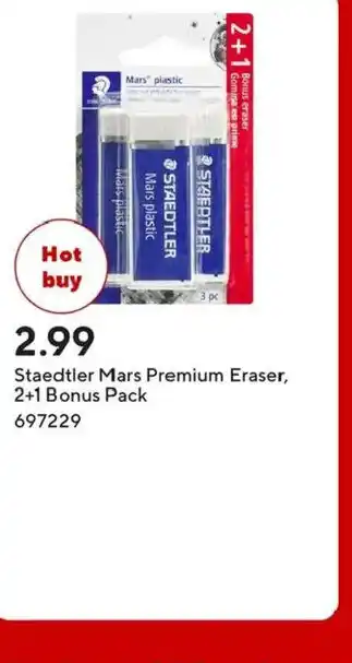 Staples Staedtler Mars Premium Eraser, 2+1 Bonus Pack offer