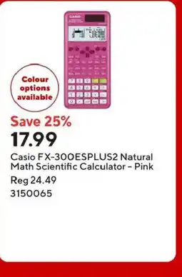 Staples Casio FX-300ESPLUS2 Natural Math Scientific Calculator - Pink offer
