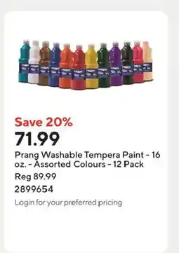Staples Prang Washable Tempera Paint - 16 oz. Assorted Colours - 12 Pack offer