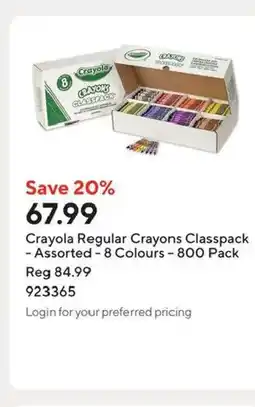 Staples Crayola Regular Crayons Classpack -Assorted 8 Colours - 800 Pack offer