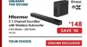 HISENSE 2.1-Channel Soundbar with Wireless Subwoofer