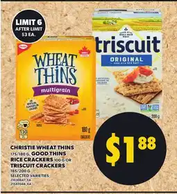 Independent Grocer CHRISTIE WHEAT THINS, 175/180 G, GOOD THINS RICE CRACKERS, 100 G OR TRISCUIT CRACKERS, 185/200 G offer