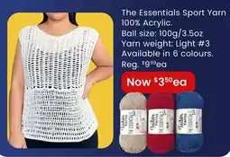 Fabricland THE ESSENTIALS SPORT YARN 100% ACRYLIC offer
