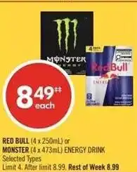 Shoppers Drug Mart Red bull or monster energy drink offer