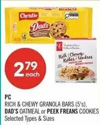Shoppers Drug Mart Pc rich & chewy granola bars, dad's oatmeal or peek freans cookies offer