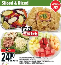 Metro Fresh fruit or vegetable carousels, caesar chicken salad, ready to cook grilling or stir-fry vegetables offer