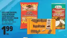 Metro Excelsior crackers, grace or mekong coffee whitener, grace coconut cream or kras wafers offer