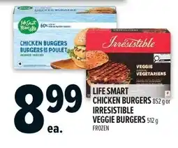 Metro Life smart chicken burgers or Irresistible veggie burgers offer