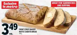 Metro Front street bakery rustic ciabatta bread offer