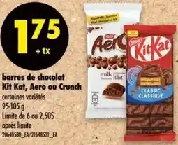 Maxi Barres de chocolat kit kat, aero ou crunch offer