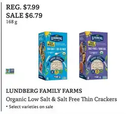 The Big Carrot LUNDBERG FAMILY FARMS Organic Low Salt & Salt Free Thin Crackers offer