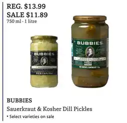 The Big Carrot BUBBIES Sauerkraut & Kosher Dill Pickles offer
