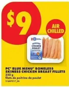 No Frills Pc blue menu boneless skiness chicken breast fillets offer
