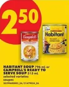 No Frills Habitant soup or campbell's ready to serve soup offer