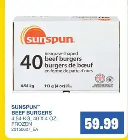 Wholesale Club Sunspun beef burgers offer