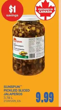 Wholesale Club Sunspun pickled sliced jalapeños offer