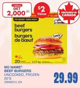 Wholesale Club No name beef burgers offer