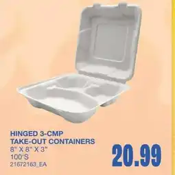 Wholesale Club Hinged 3-cmp take-out containers offer
