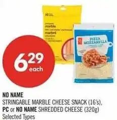 Shoppers Drug Mart Stringable marble cheese snack pc or no name shredded cheese offer