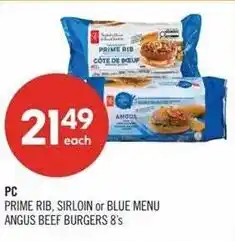 Shoppers Drug Mart Pc prime rib, sirloin or blue menu angus beef burgers 8's offer