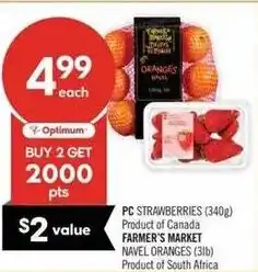 Shoppers Drug Mart Pc strawberries product of canada farmer's market navel oranges offer
