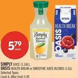 Shoppers Drug Mart Simply, oasis or smoothie offer