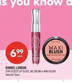 Shoppers Drug Mart Rimmel london stay glossy lip gloss, bb cream or maxi blush offer