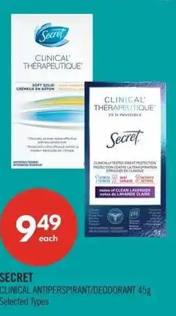 Shoppers Drug Mart Secret clinical antiperspirant/deodorant offer