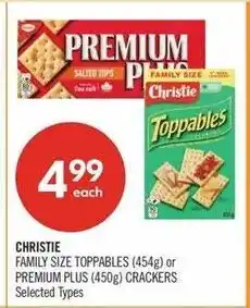 Shoppers Drug Mart Christie family size toppables or premium plus crackers offer
