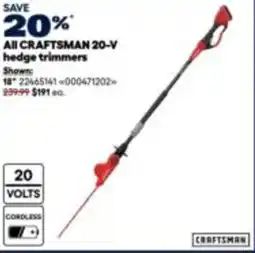 RONA All CRAFTSMAN 20-V hedge trimmers offer