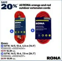 RONA All RONA orange and red outdoor extension cords offer