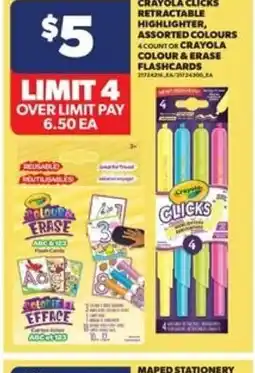 Real Canadian Superstore Crayola clicks retractable highlighter, assorted colours 4 count or crayola colour & erase flashcards offer