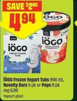 Chalo FreshCo Ïögo frozen yogurt tubs novelty bars 4 pk or pops 8 pk offer