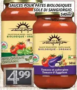Supermarché PA SAUCES POUR PÂTES BIOLOGIQUES SOLE DI SANGIORGIO offer