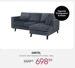 Meubles RD gretel - Corduroy Velvet Sectional with a Chaise - Grey offer