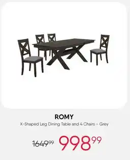Meubles RD romy - X-Shaped Leg Dining Table and 4 Chairs - Grey offer