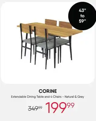 Meubles RD corine - Extendable Dining Table and 4 Chairs - Natural & Grey offer