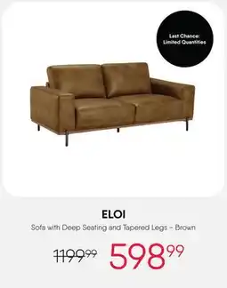 Meubles RD eloi - Sofa with Deep Seating and Tapered Legs - Brown offer